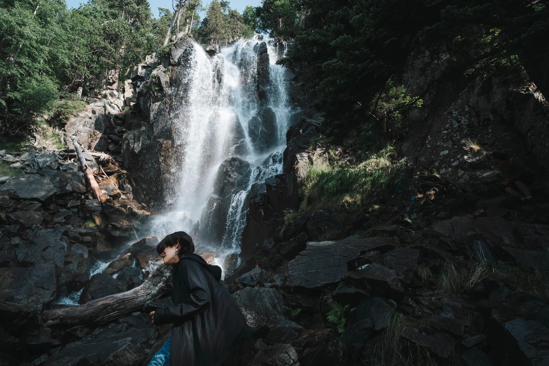 Cascada entre rocas y bosque en el Parque Nacional de Aigüestortes y Estany de Sant Maurici.