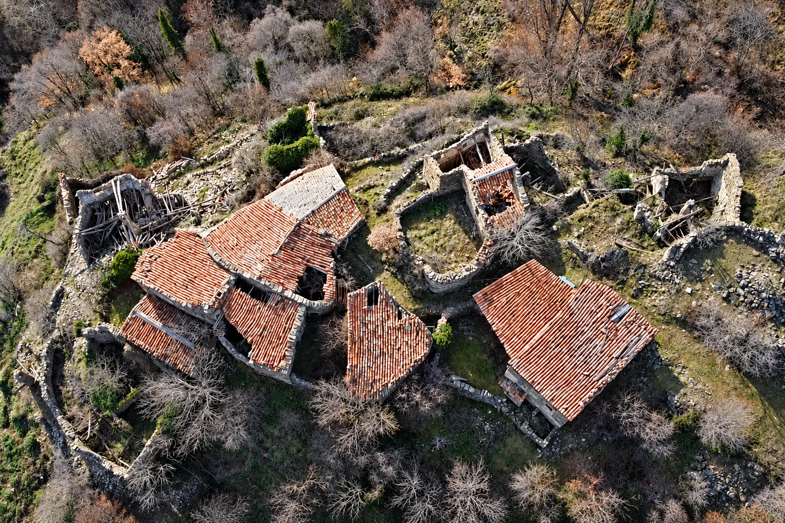 Vista aérea de El Meüll, uno de los pueblos abandonados en Cataluña, en el Pallars Jussà